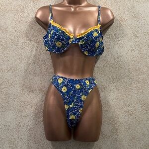 Floral Blue and Yellow Women's Bikini